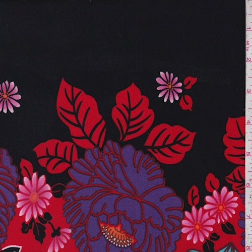 Black/Purple/Red Stylized Floral Matte Jersey Knit Fabric