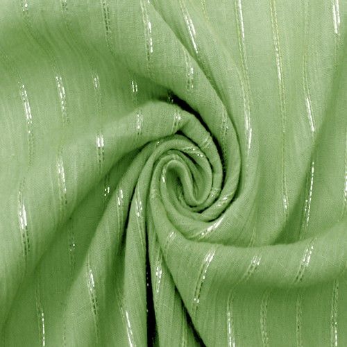 Matcha Green Stripe Sparkle Crinkled Gauze Woven Fabric