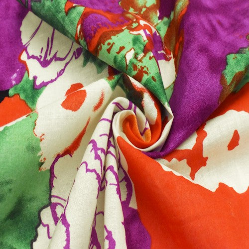 Cream/Multi Floral Watercolor Printed Cotton Batiste Fabric