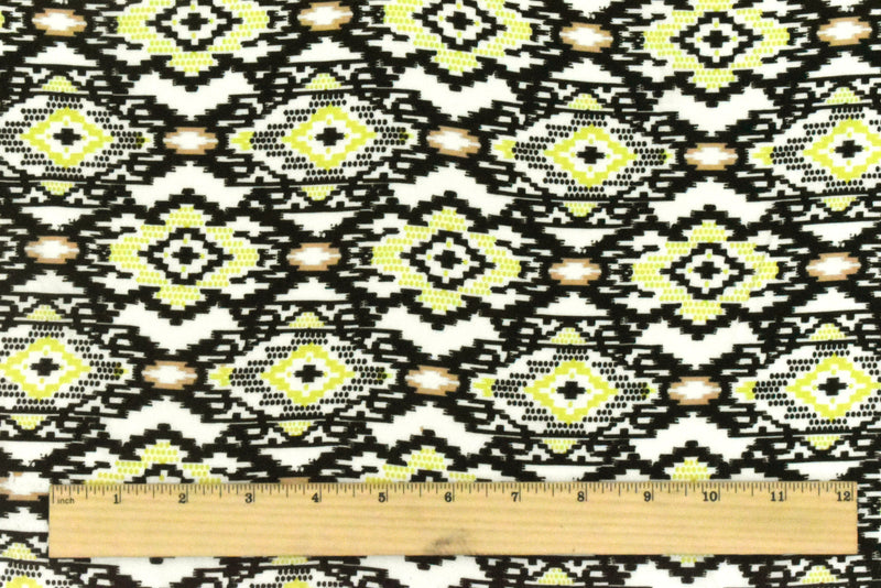 Black-Chartreuse-Multi Aztec Printed Challis Fabric