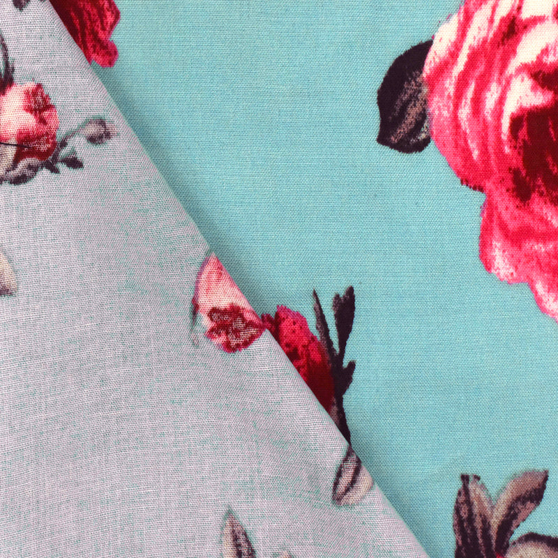 Sky Teal-Multi Floral Printed Challis Fabric