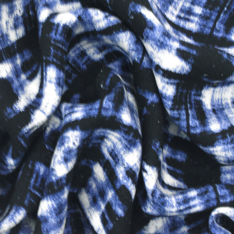 3 1/4 YD PC-Classic Black-Ink Blue-White Tie Dye Printed Woven Fabric