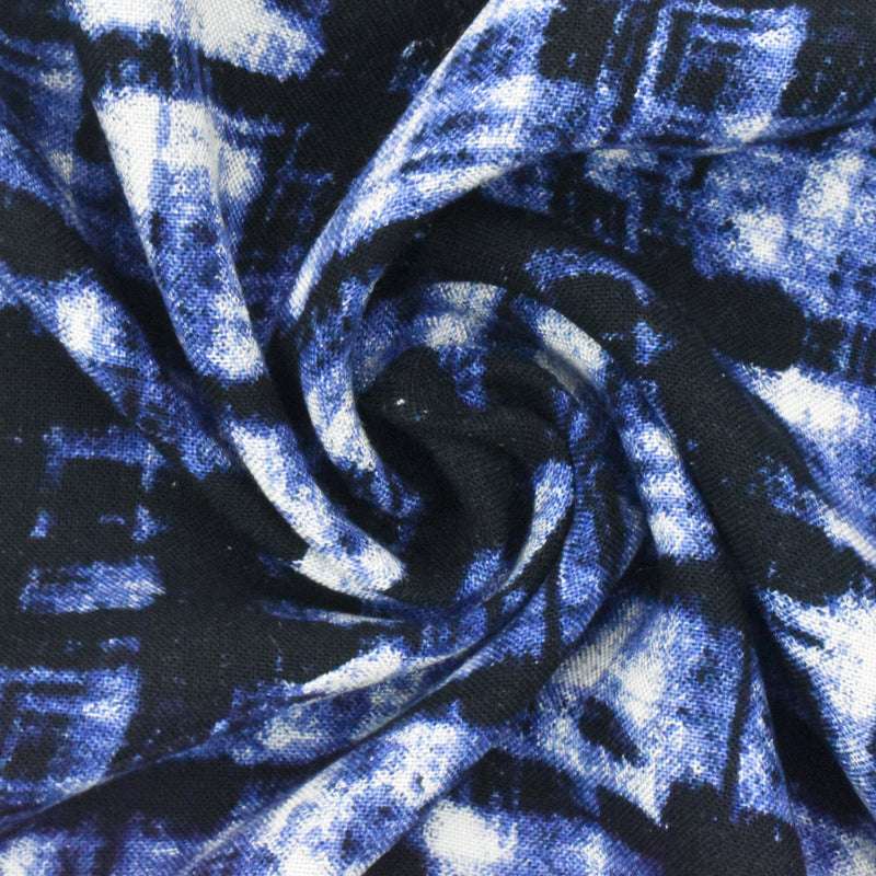 1 1/4 YD PC-Classic Black-Ink Blue-White Tie Dye Printed Woven Fabric