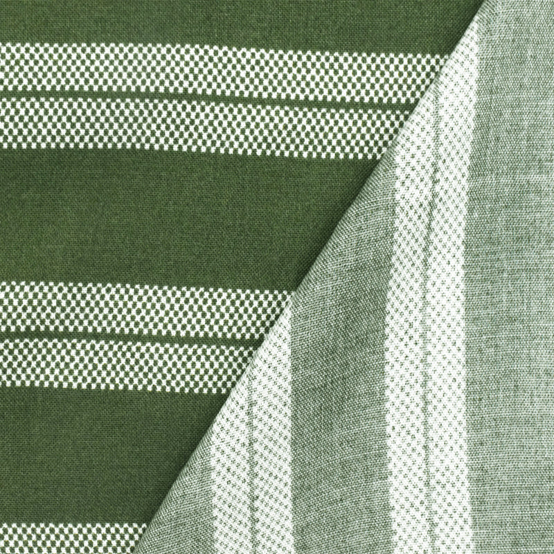 Kelp Green-White Stripe Mini Check Printed Challis Woven Fabric