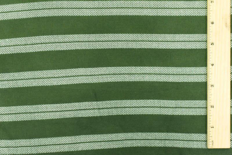 Kelp Green-White Stripe Mini Check Printed Challis Woven Fabric