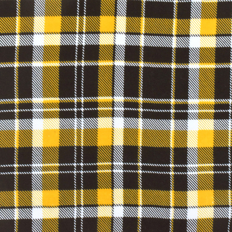 School Yellow-Black-Multi Plaid Printed Rayon Challis Fabric