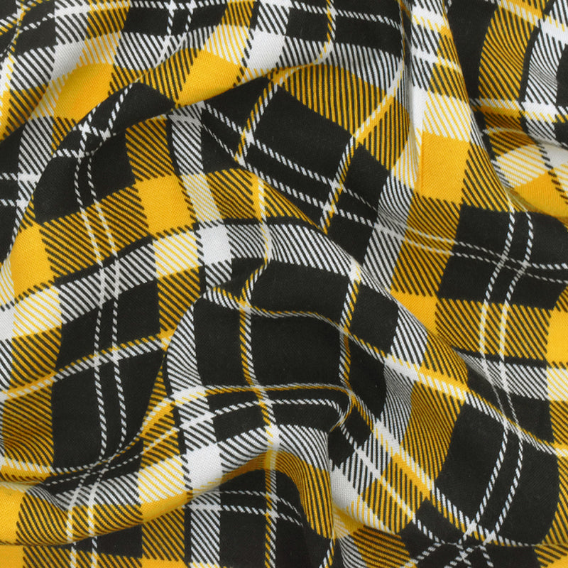 School Yellow-Black-Multi Plaid Printed Rayon Challis Fabric