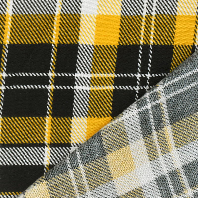 School Yellow-Black-Multi Plaid Printed Rayon Challis Fabric