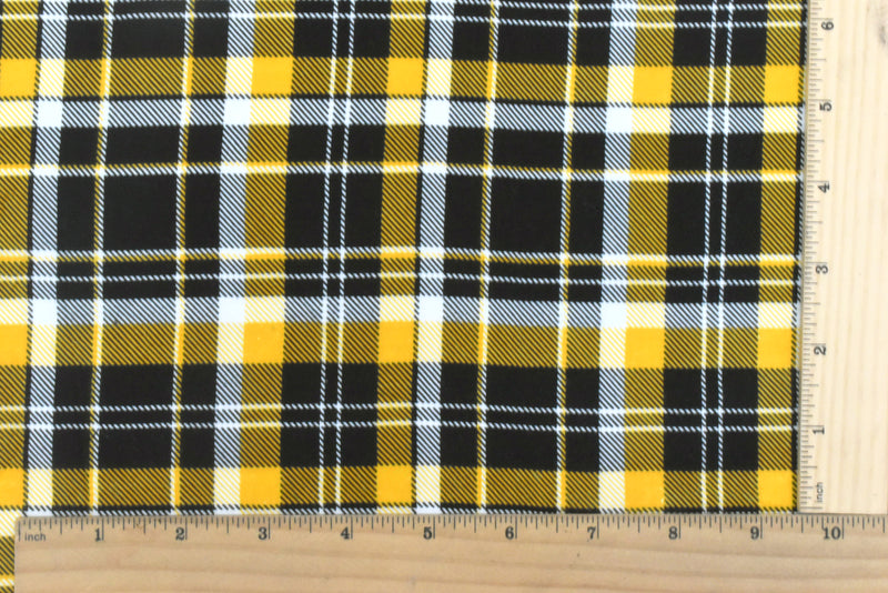 School Yellow-Black-Multi Plaid Printed Rayon Challis Fabric