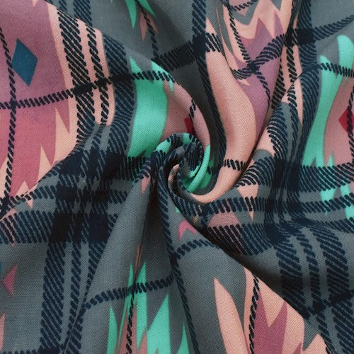 3 YD PC-Coral/Multi Tribal Printed Cotton Shirting Woven Fabric