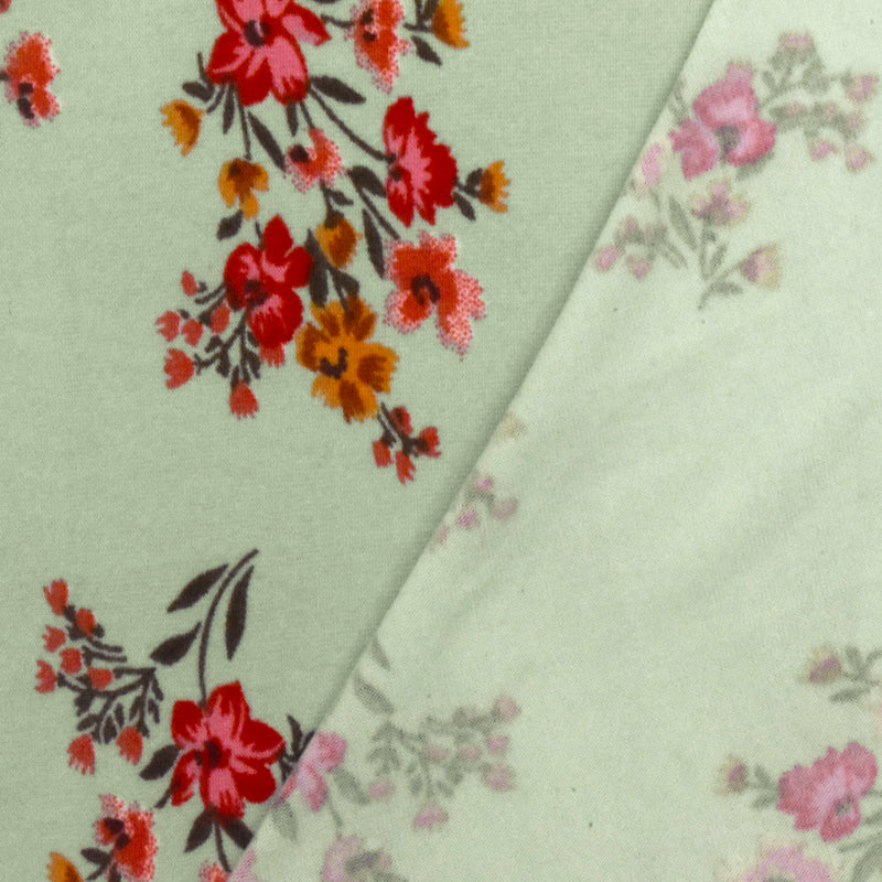 Tint Green-Multi Floral Printed Stretch Double Brushed Jersey Knit Fabric