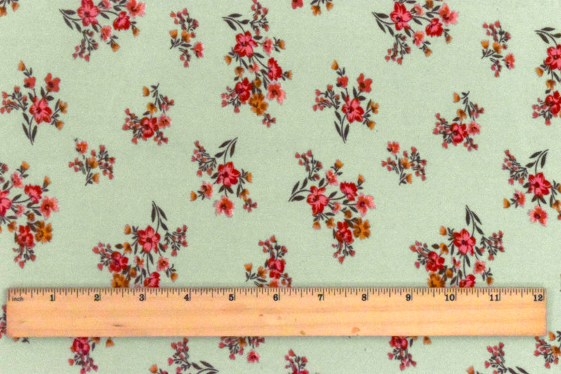 Tint Green-Multi Floral Printed Stretch Double Brushed Jersey Knit Fabric