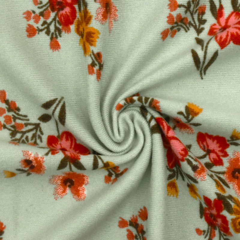 Tint Green-Multi Floral Printed Stretch Double Brushed Jersey Knit Fabric