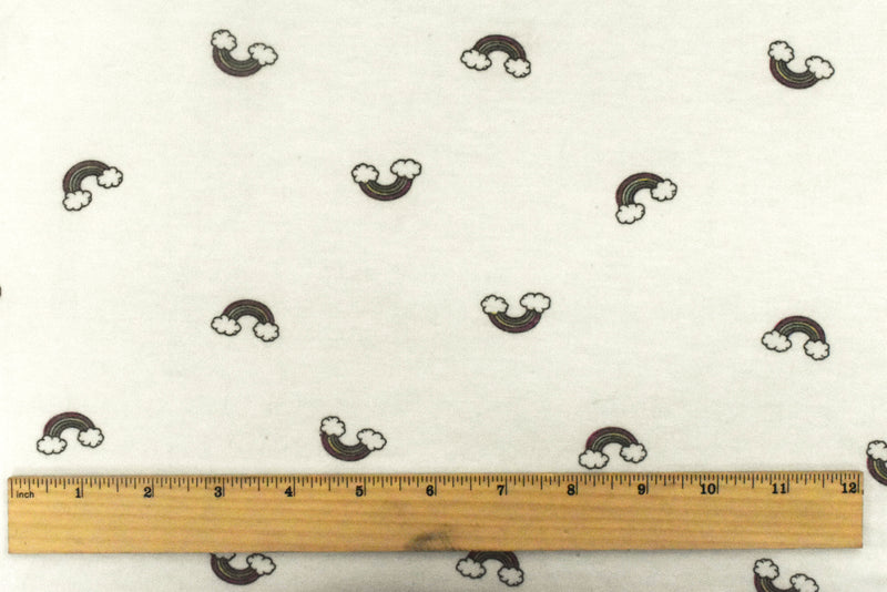 1 5/8 YD PC-Ivory-Multi Cartoon Rainbow Printed Stretch Baby French Terry Knit Fabric