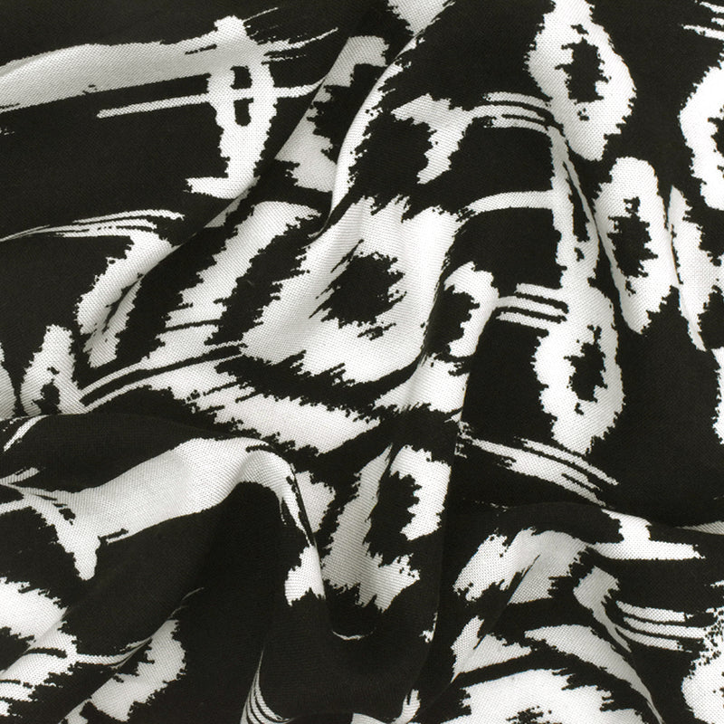 3 YD PC-Basic Black-White Ikat Aztec Printed Rayon Challis Woven Fabric