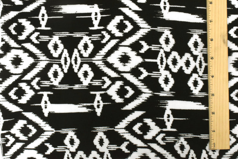 3 YD PC-Basic Black-White Ikat Aztec Printed Rayon Challis Woven Fabric