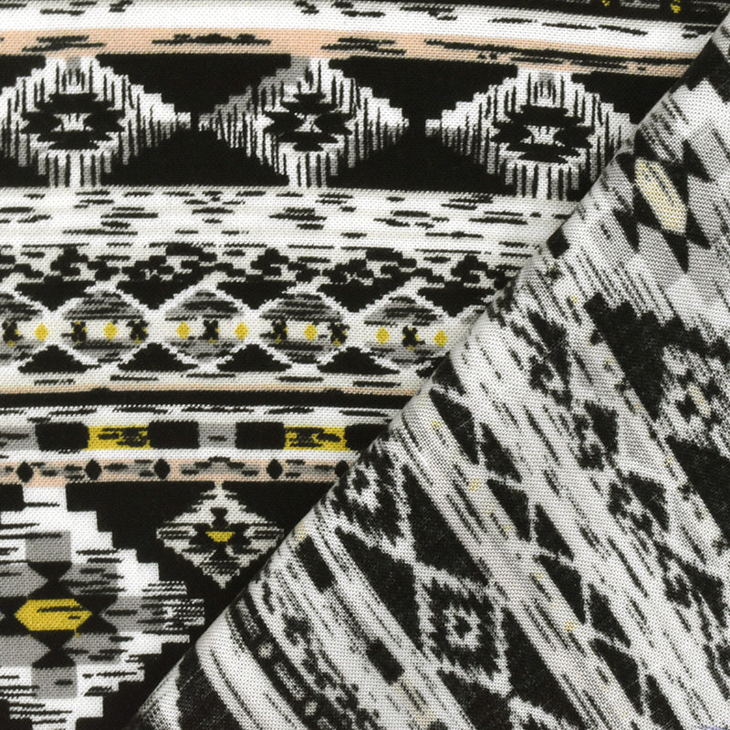White-Gray-Multi Aztec Stripe Printed Rayon Challis Woven Fabric