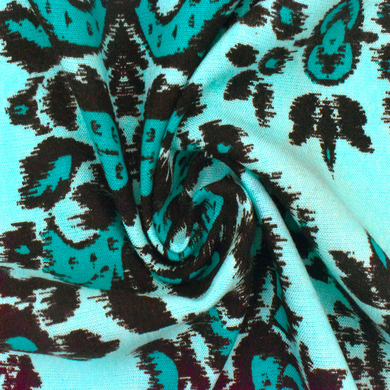Clean Teal-Black Baroque Printed Challis Woven Fabric