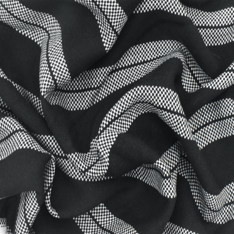 6 1/2 YD PC-Basic Black-White Stripe Mini Check Printed Challis Woven Fabric