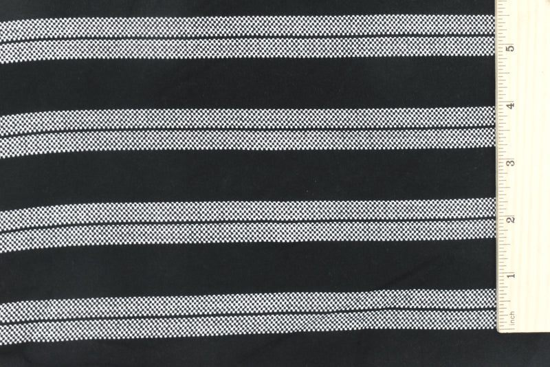 6 1/2 YD PC-Basic Black-White Stripe Mini Check Printed Challis Woven Fabric