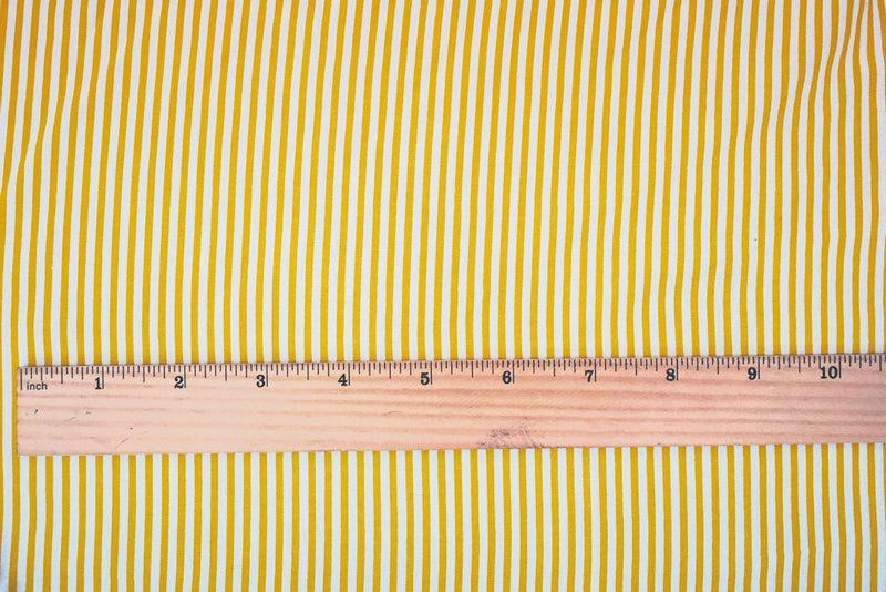 Yellow-White Rayon Stripe Printed Challis Woven Fabric