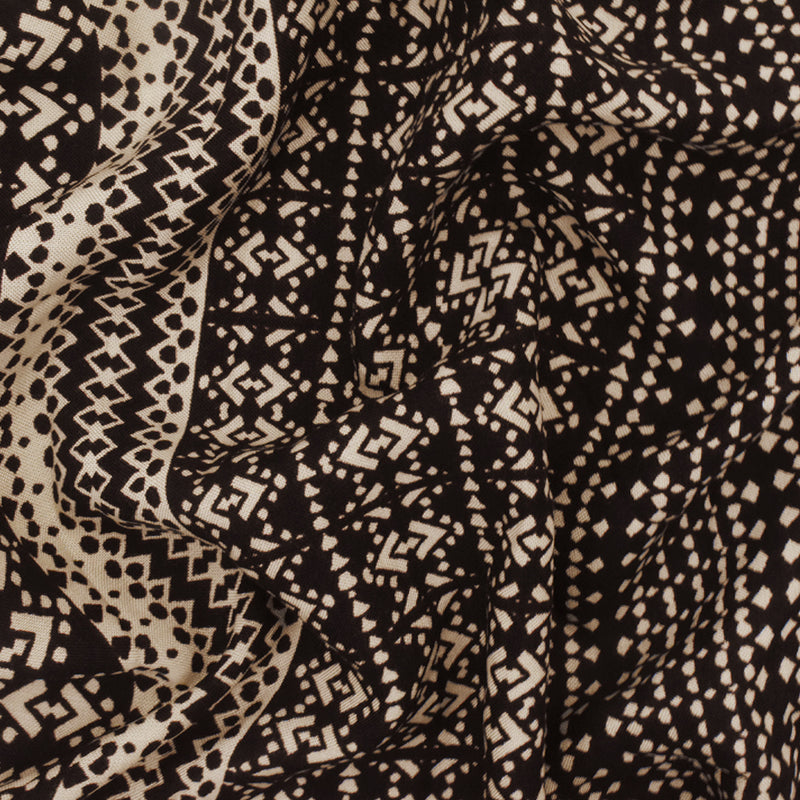5 YD PC-Deep Burnt Brown-Beige Aztec Printed Challis Woven Fabric