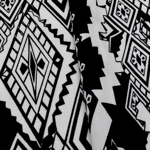 2 YD PC-Black/White Tribal Printed Cotton Shirting Woven Fabric