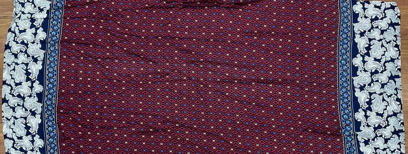 3 YD PC-Navy-Red-Multi Paisley Border Printed Challis Woven Fabric