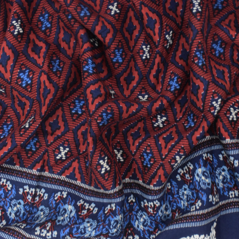 2 YD PC-Navy-Red-Multi Paisley Border Printed Challis Woven Fabric