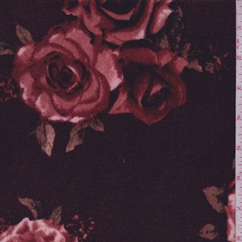 1 3/4 YD PC-Burgundy/Pink/Multi Floral Print Stretch Velvet Knit Fabric