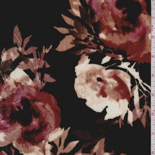 Algae/Beige/Multi Floral Print Stretch Velvet Knit Fabric