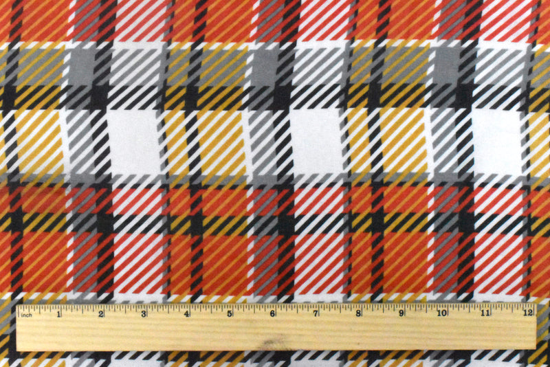 2 YD PC-Pure Red-Dijon-Multi Plaid Printed Poly Chiffon Woven Fabric