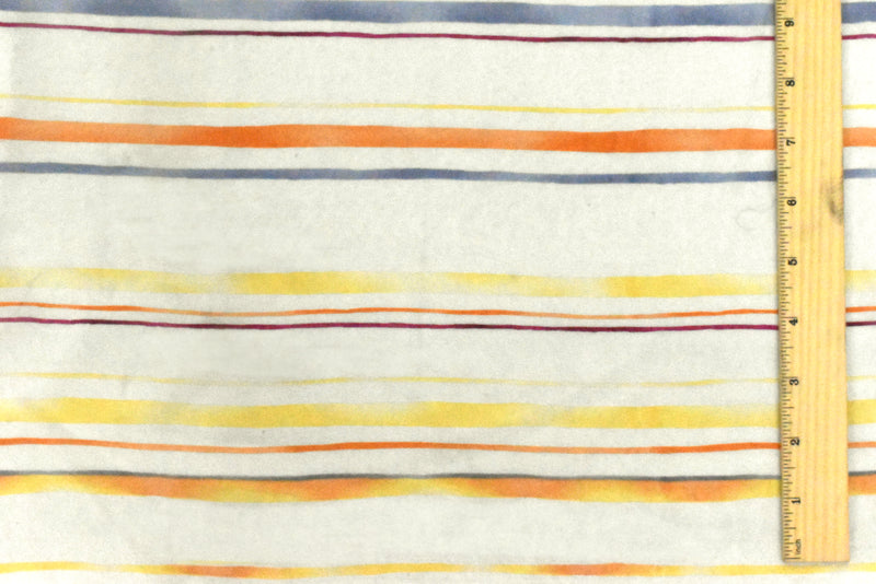 Ivory-Yellow-Multi Stripe Printed Poly Chiffon Woven Fabric