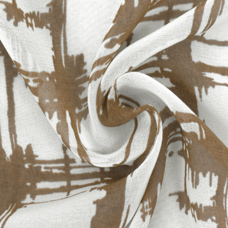 5 YD PC-Ivory-Wood Brown Abstract Check Printed Poly Chiffon Woven Fabric