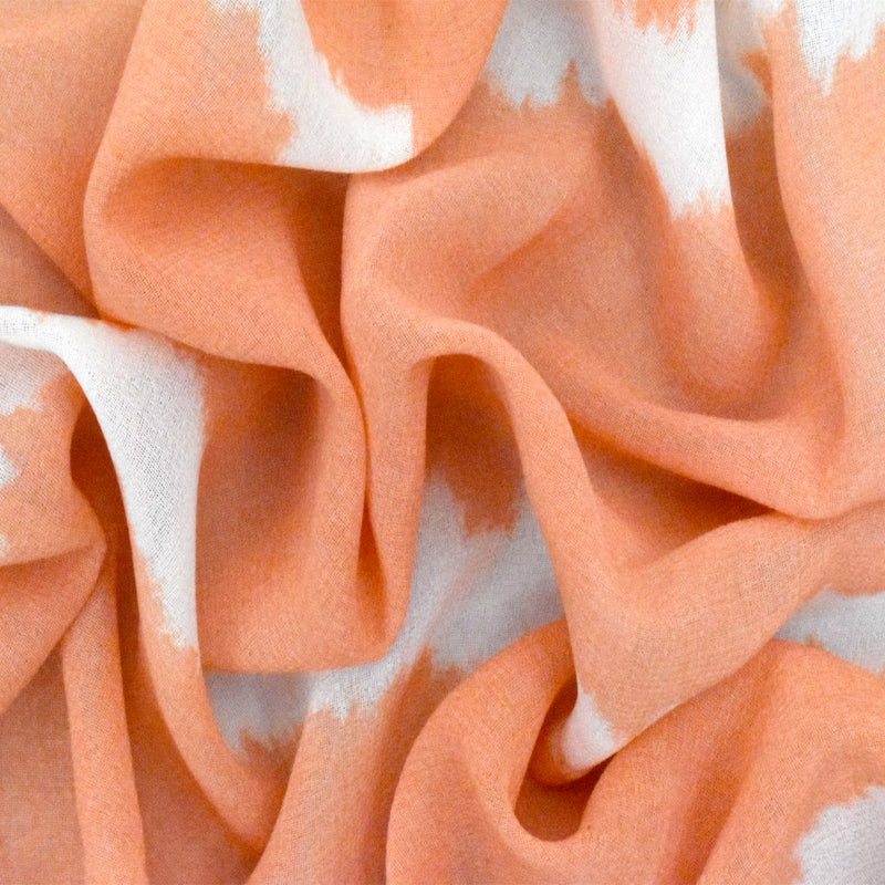 Citrus Orange-Ivory Tie Dye Printed Poly Chiffon Woven Fabric