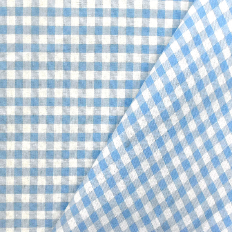 Sky Blue-White Cotton Gingham Batiste Woven Fabric