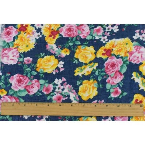 Ink Blue/Multi Floral Print Momie/Dobby Crepe Woven Fabric