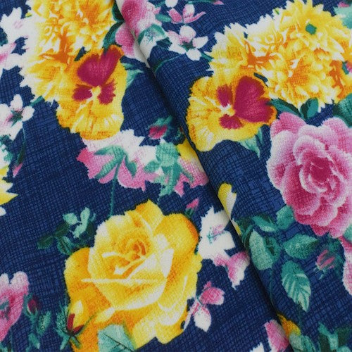 Ink Blue/Multi Floral Print Momie/Dobby Crepe Woven Fabric
