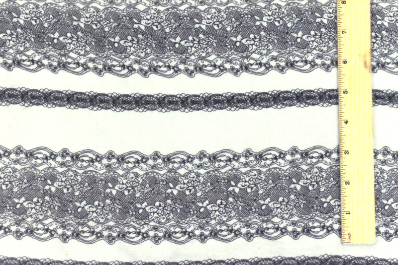 Ivory-Black Lace Stripe Printed Poly Chiffon Woven Fabric