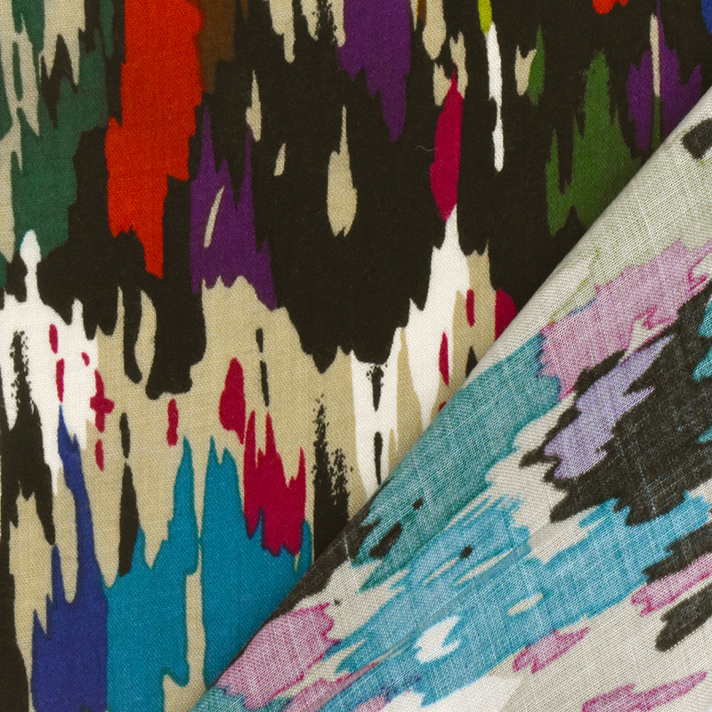Forest Green-Multi Abstract Printed Challis Woven Fabric
