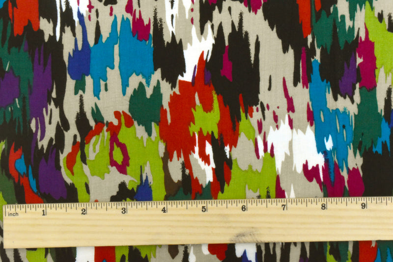 Forest Green-Multi Abstract Printed Challis Woven Fabric