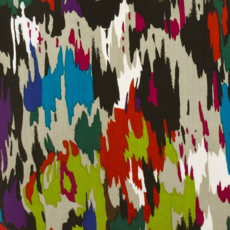 Forest Green-Multi Abstract Printed Challis Woven Fabric