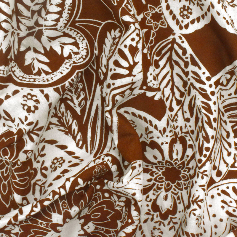 Brown-Ivory Cotton Floral Printed Batiste Woven Fabric