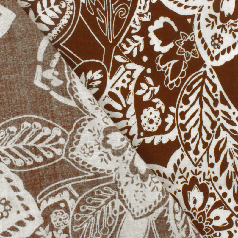 Brown-Ivory Cotton Floral Printed Batiste Woven Fabric