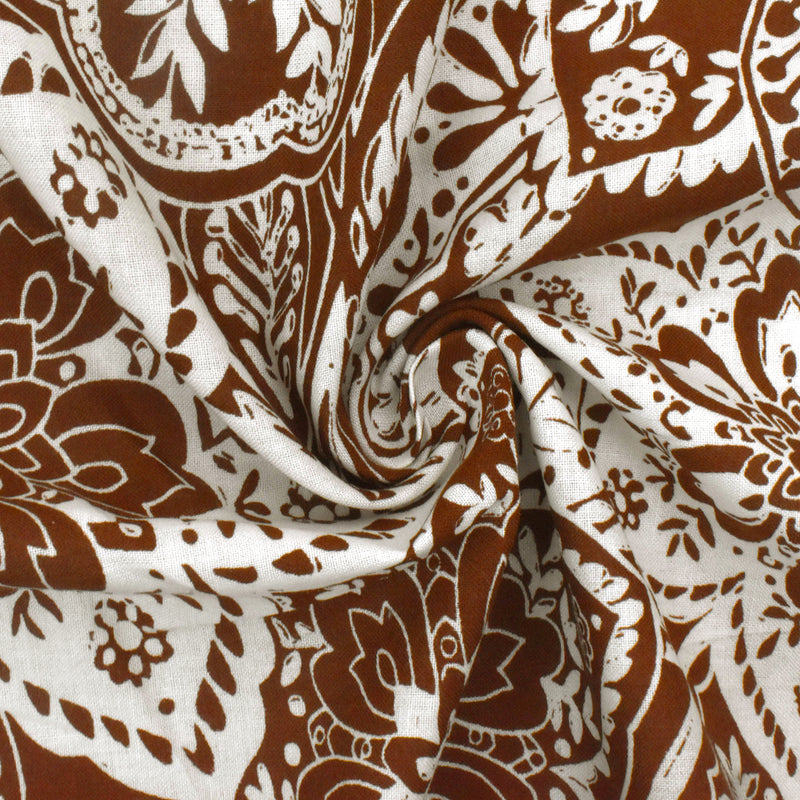 Brown-Ivory Cotton Floral Printed Batiste Woven Fabric