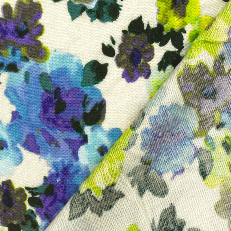 Teal-Lime-Multi Floral Border Printed Challis Fabric