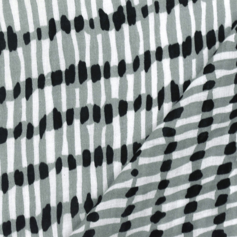 Gray-Black-White Rayon Abstract Printed Lawn Fabric