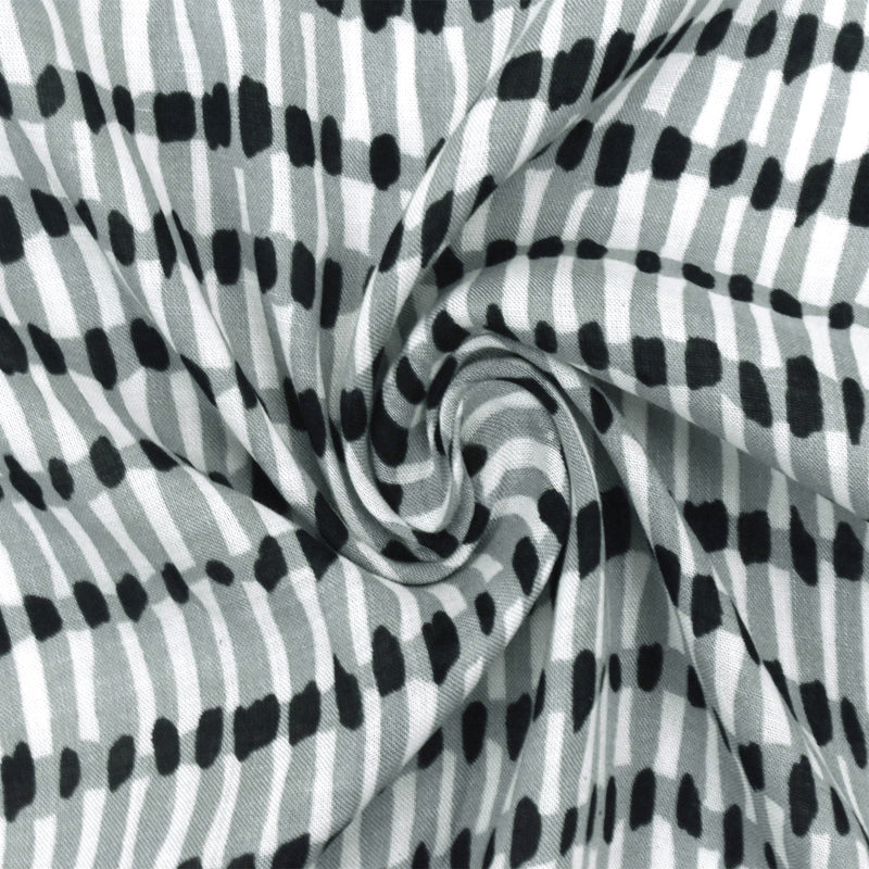 Gray-Black-White Rayon Abstract Printed Lawn Fabric
