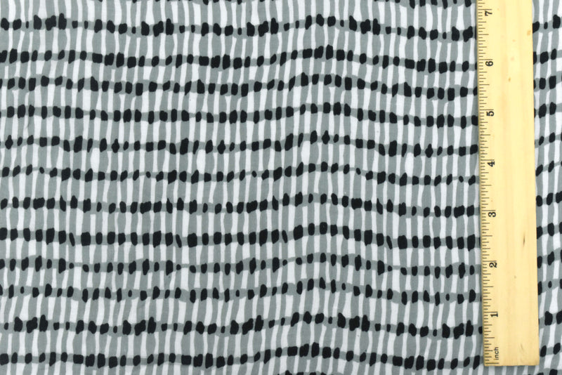 Gray-Black-White Rayon Abstract Printed Lawn Fabric