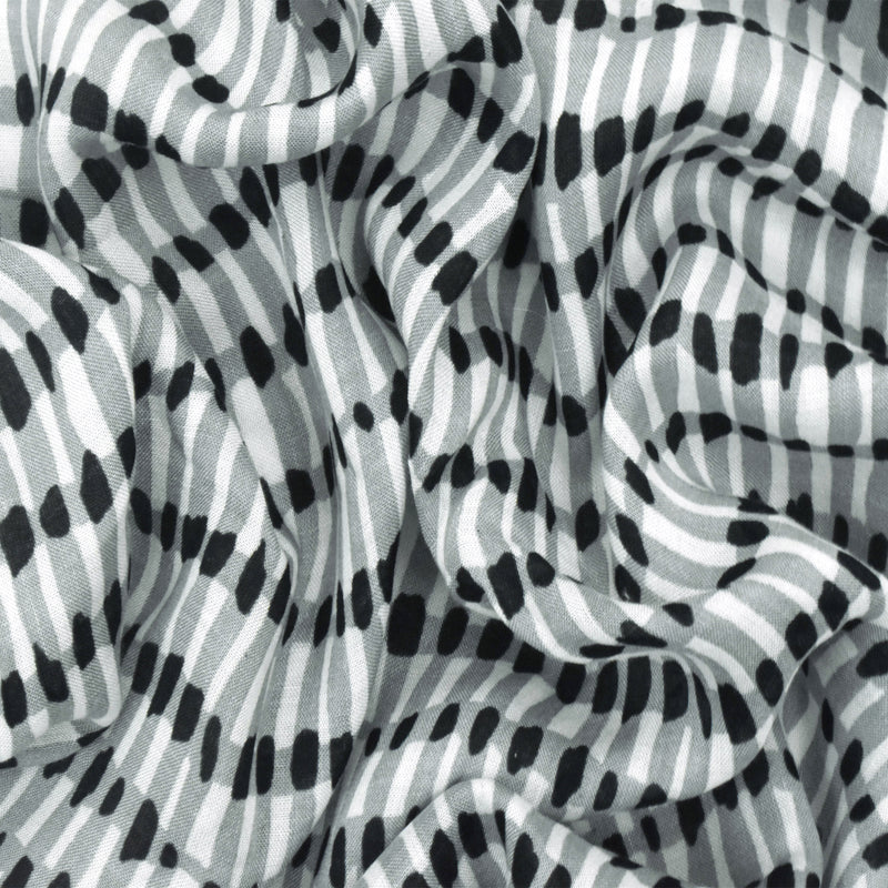 Gray-Black-White Rayon Abstract Printed Lawn Fabric